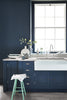 Hicks' Blue No.208 by Little Greene, room setting with Green Verditer No.92