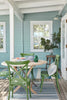 Loft White No.222 by Little Greene, room setting with Celestial Blue No.101 and Garden No.86