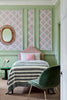 Pea Green No.91 by Little Greene, room setting with Loft White No.222