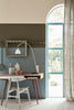 Portland Stone No.77 by Little Greene, room setting with Invisible Green No.56 and Livid No.263