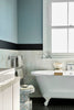 Bone China Blue No.107 by Little Greene, room setting with Lamp Black No.228