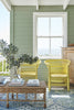 Indian Yellow No.335 by Little Greene, room setting with Slaked Lime No.105 and Aquamarine - Deep No.198