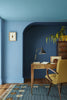 Woad No.251 by Little Greene, room setting with Tivoli No.206 and Blue Verditer No.104