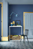 Grey Stone No.276 by Little Greene, room setting with Woad No.251 and Sunlight No.135