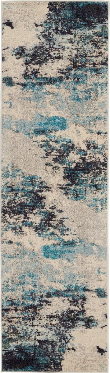 Nourison Rug Celestial Rug 02 Ivory Teal Blue - Runner