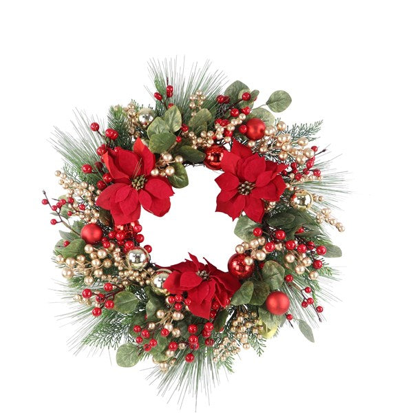Red Poinsettia Christmas Wreath 60cm