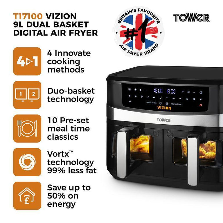 Tower Vortx Vizion 9L Dual Basket Air Fryer