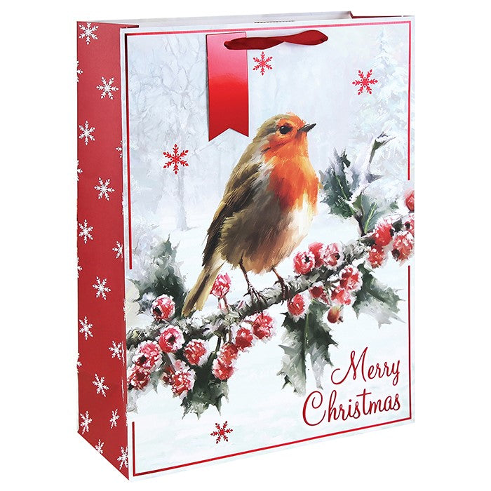 Traditional Robin White Kraft Christmas Gift Bag Extra Large