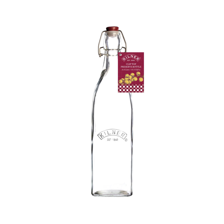 Kilner Clip Top Square Bottle 0.55 Litre Glass Food Container for Oils, Sauces & Homemade Drinks