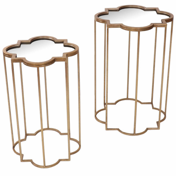 Fern Cottage Set of 2 Gold Tables with Mirror Top
