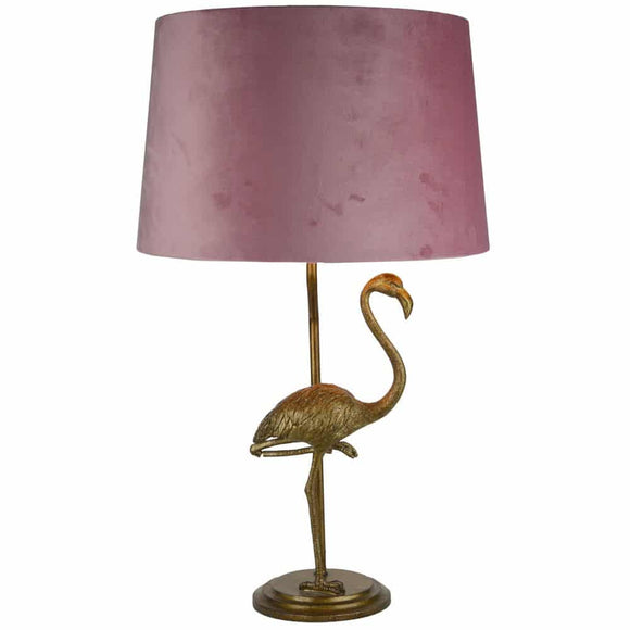 Fern Cottage Antique Gold Flamingo Lamp with Blush Shade