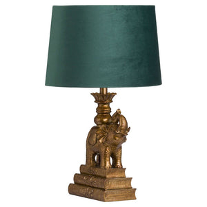 Fern Cottage Gold Elephant lamp With Emerald Shade