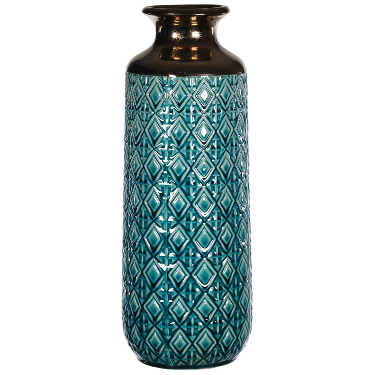 Fern Cottage Teal Vase With Bronze