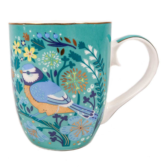 An image showcasing the elegant Tipperary Crystal Single Birdy Mug in Blue Tit design, perfect for enjoying your morning tea or coffee.