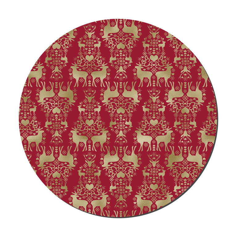 Denby Red and Gold Round Christmas Set of 6 Placemats