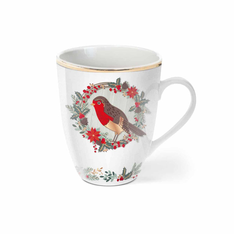 Tipperary Crystal Birdy Set of 4 Christmas Robin Mugs