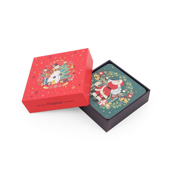 Visualize the festive charm of the Tipperary Crystal Set of 6 Christmas Coasters, each adorned with unique Christmas motifs to brighten your holiday table.