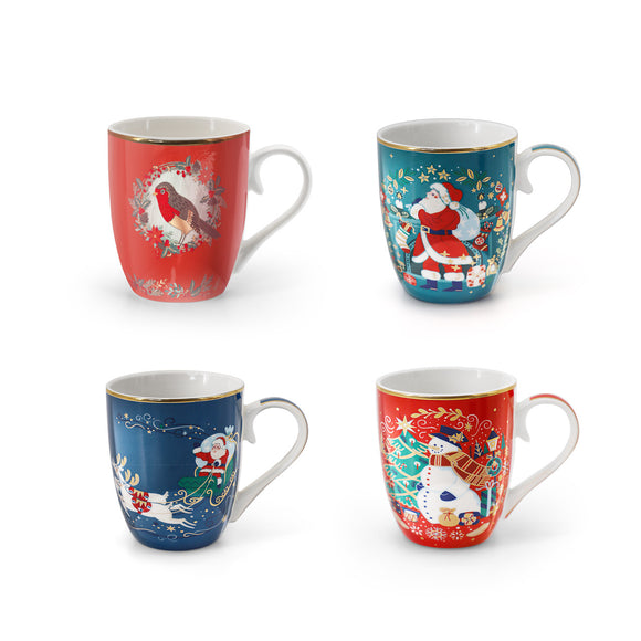 Visualize the festive charm of the Tipperary Crystal Set of 4 Christmas Mugs, each adorned with unique Christmas motifs to brighten your holiday moments.