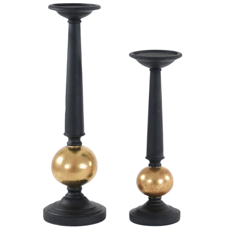 Fern Cottage Black and Gold Large Candle Holder