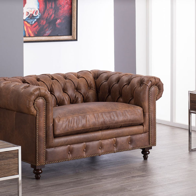 Chesterfield Snuggle Chair Brown Leather