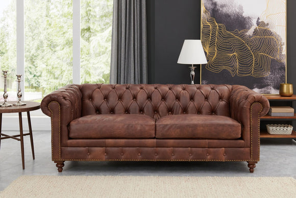 Chesterfield 2 Seater Brown Leather