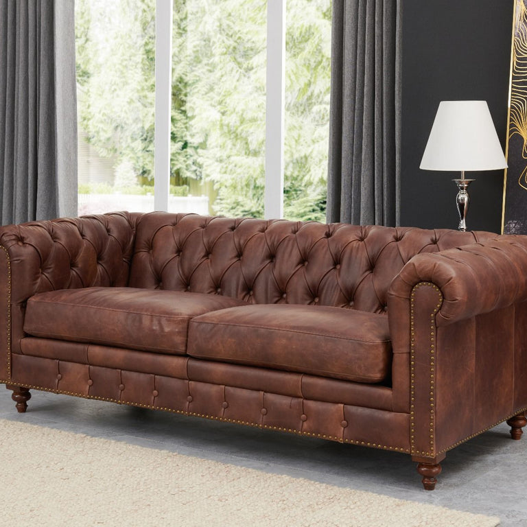 Chesterfield 25 Seater Brown Leather