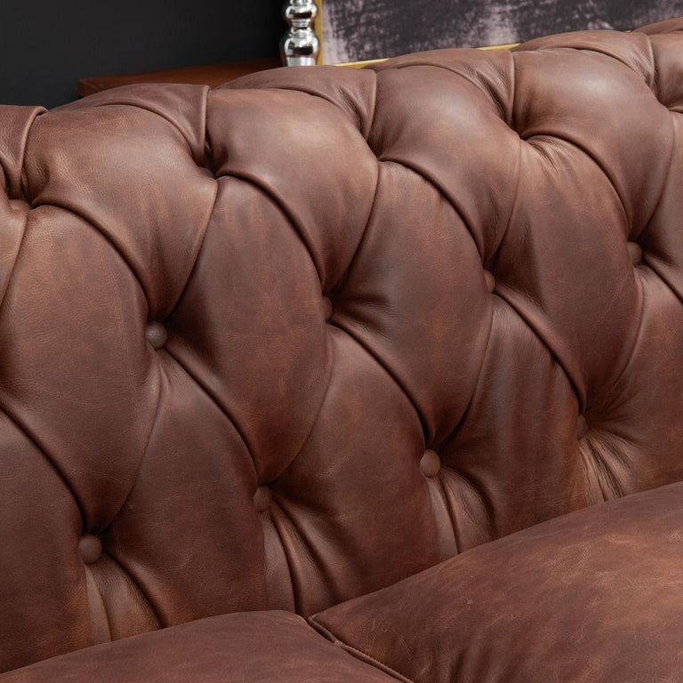 Chesterfield 3 Seater Brown Leather