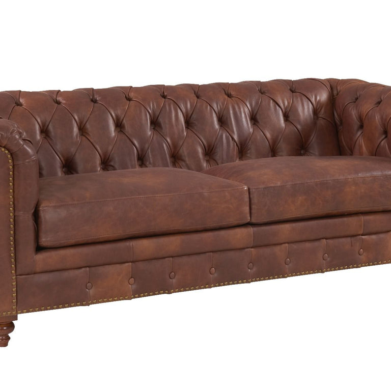 Chesterfield 2 Seater Brown Leather