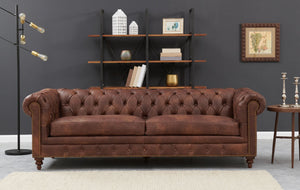 Chesterfield 3 Seater Brown Leather