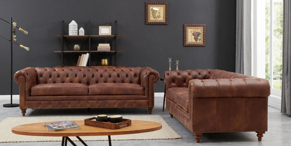 Chesterfield 325 Seater Suite Brown Leather