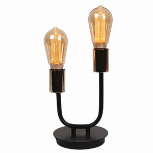 Black twin Arm Table Lamp with Retro Bulbs