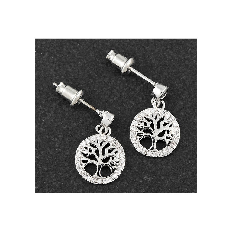 Equilibrium Pave Tree of Life Circle Earrings