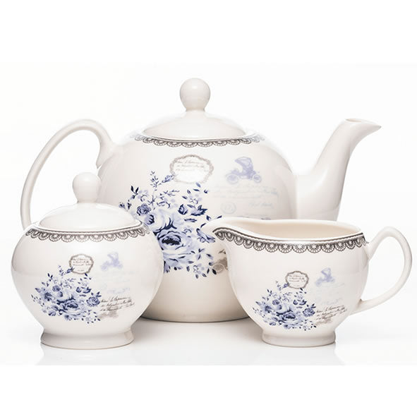 Newgrange Rose Blue 3 Piece Tea Set