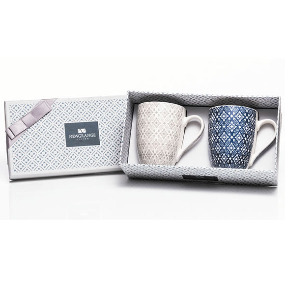 Newgrange Grace Bone China Mug Pair GreyNavy