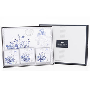 A visual showcasing the elegant design and functionality of the "Newgrange Rose Blue Placemat & Coaster Set."