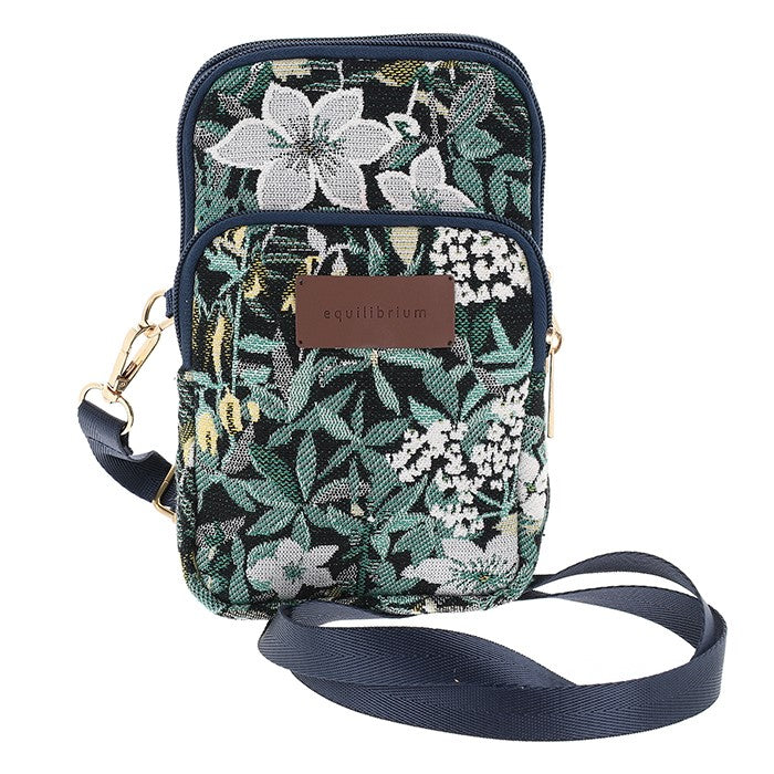 Tapestry Slim Cross Body Bag Black Floral