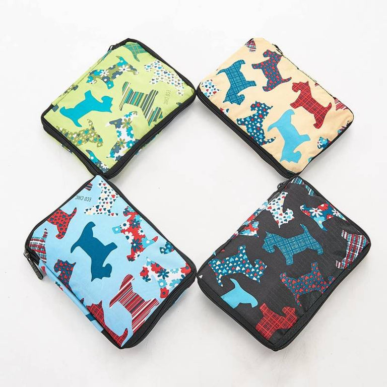 New Floral Scotty Dog Foldable Drawstring Bag