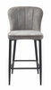 Grey velvet upholstered counter stool with modern black metal legs