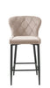 Taupe velvet upholstered counter stool with modern black metal legs