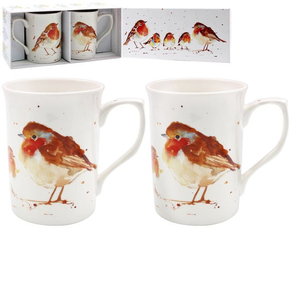 Lesser  Pavey Winter Robins Mug Set of 2