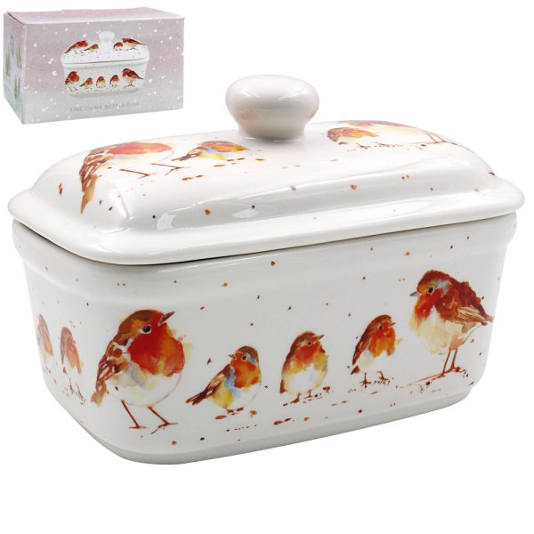 Lesser  Pavey Winter Robins Butter Dish