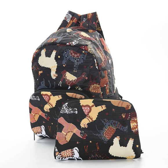 Black Llama Mini Foldable Backpack