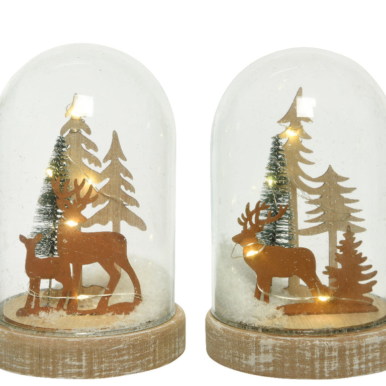 Cloche Glass Iron Scenery with Tree and Reindeer
