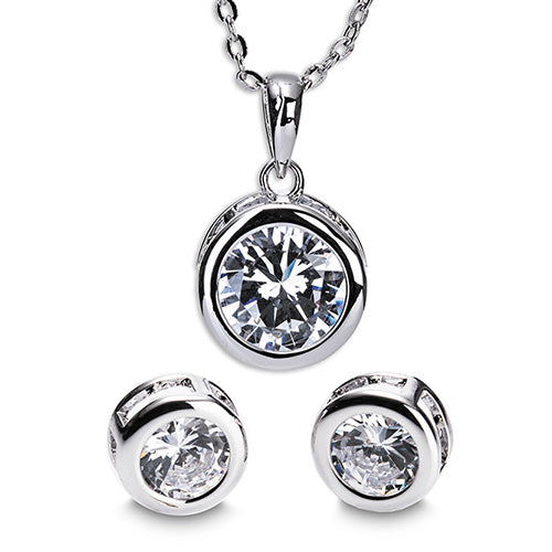 Newgrange Silver White Stone Necklace Earring Set
