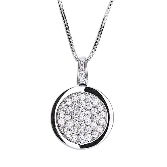 Newgrange Silver Diamante Round Pendant Necklace