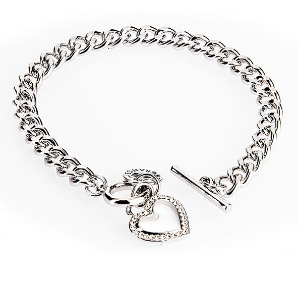 Newgrange Silver Diamante Heart Toggle Bracelet