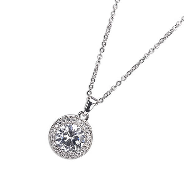 Newgrange Silver White Stone Diamante Pendant Necklace