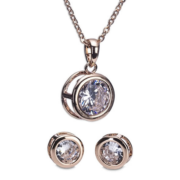 Newgrange Rose Gold White Stone Necklace  Earrings
