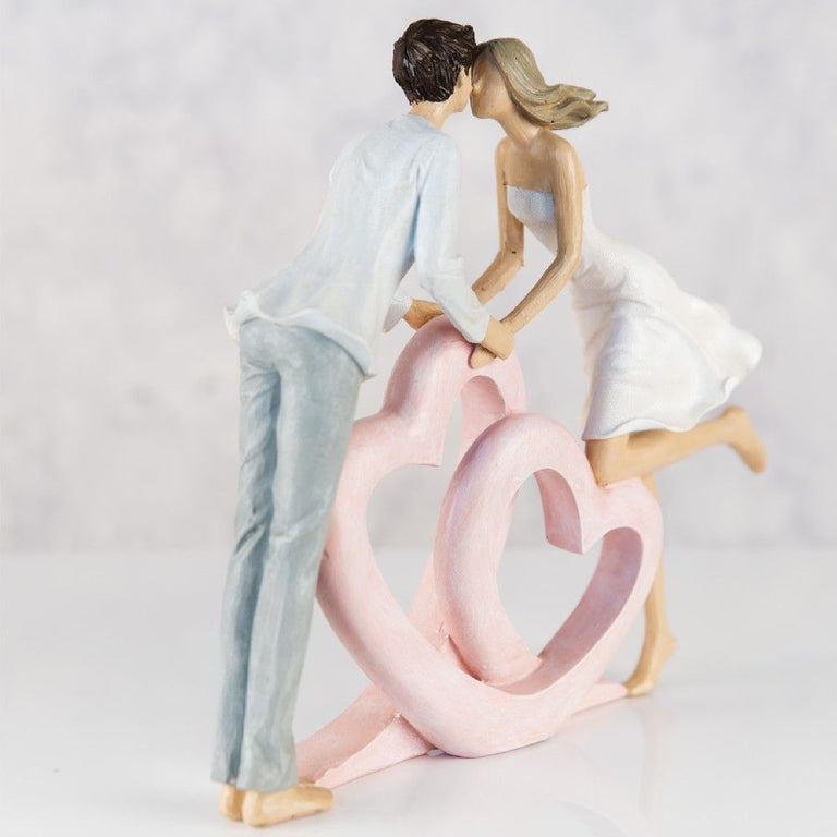 Figurine  Couple Kissing Double Heart