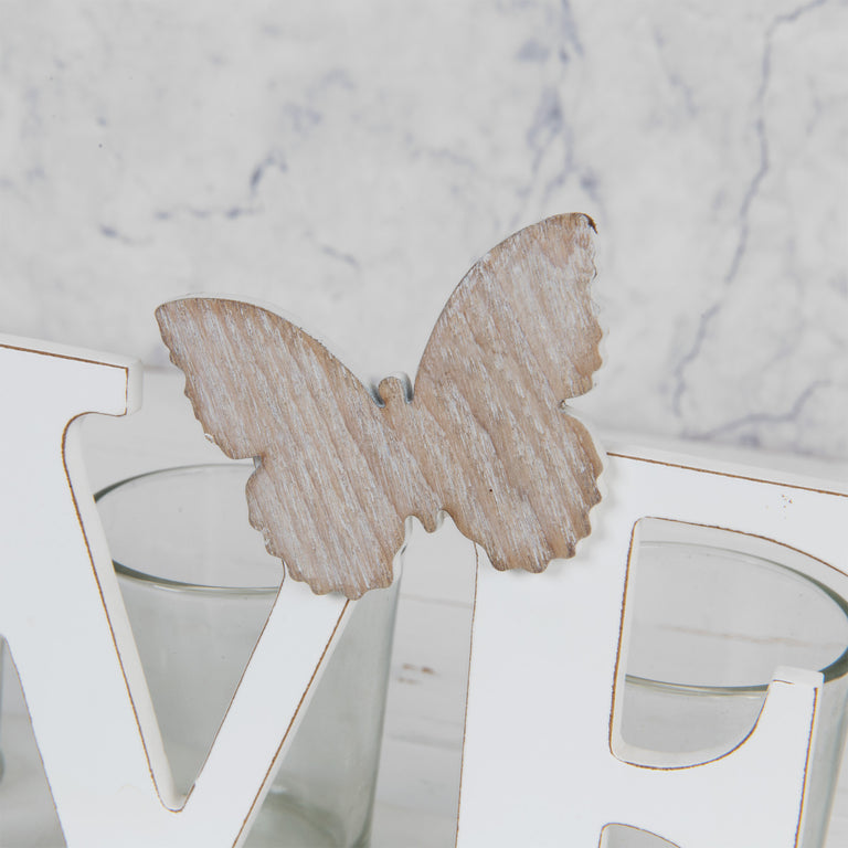 Hestia Wood Candle Holder CutOut Letters Love